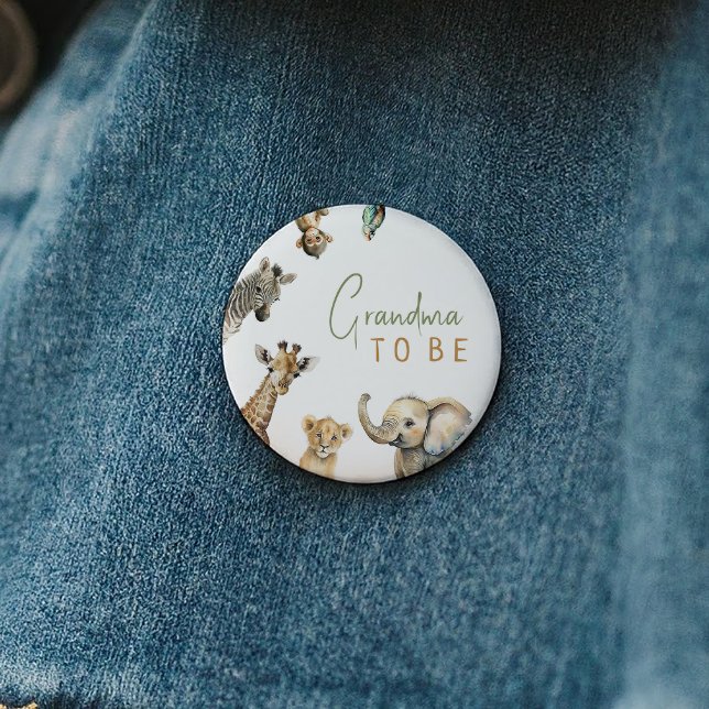 Jungle Safari Animals Grandma To Be Baby Shower 2 Inch Round Button (Creator Uploaded)