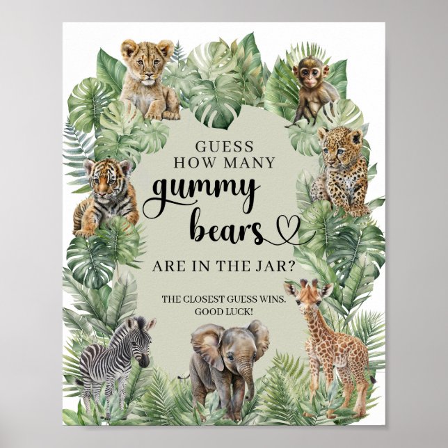 Jungle Safari Animals Guess How Many Gummy Bears Poster (Front)