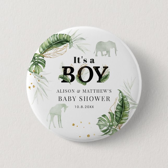 Jungle Safari Animals Nature Theme Boy Baby Shower 2 Inch Round Button (Front)