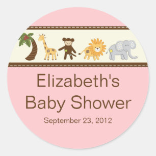 Jungle Safari Animals Pink Girl Baby Shower Classic Round Sticker