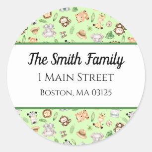 Jungle Safari Animals Return Address Classic Round Sticker
