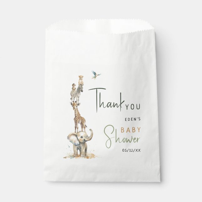 Jungle Safari Animals Wild Baby Shower Thank You Favour Bag (Front)