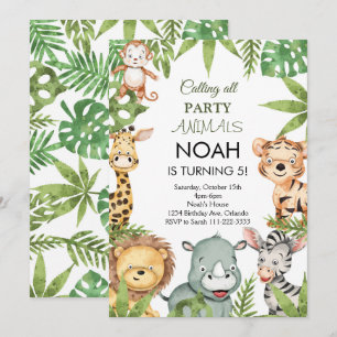Jungle Safari Animaux Anniversaire Fête Invitation