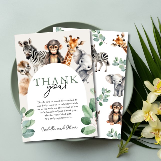 Jungle Safari Animaux Baby shower Carte de remerci (Jungle Safari Animals Baby Shower Thank You Card)