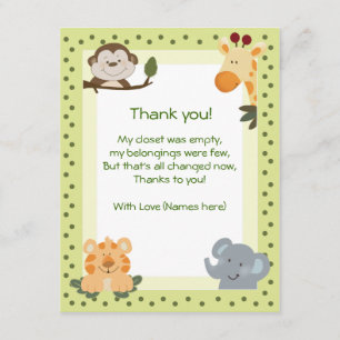 Jungle Safari Animaux Baby shower Merci notes