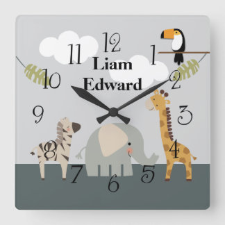 Jungle Safari Animaux Nursery Horloge murale