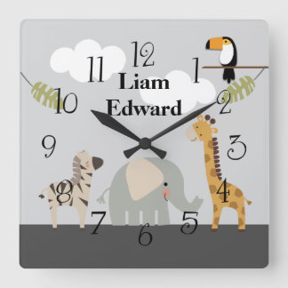 Jungle Safari Animaux Nursery Horloge murale