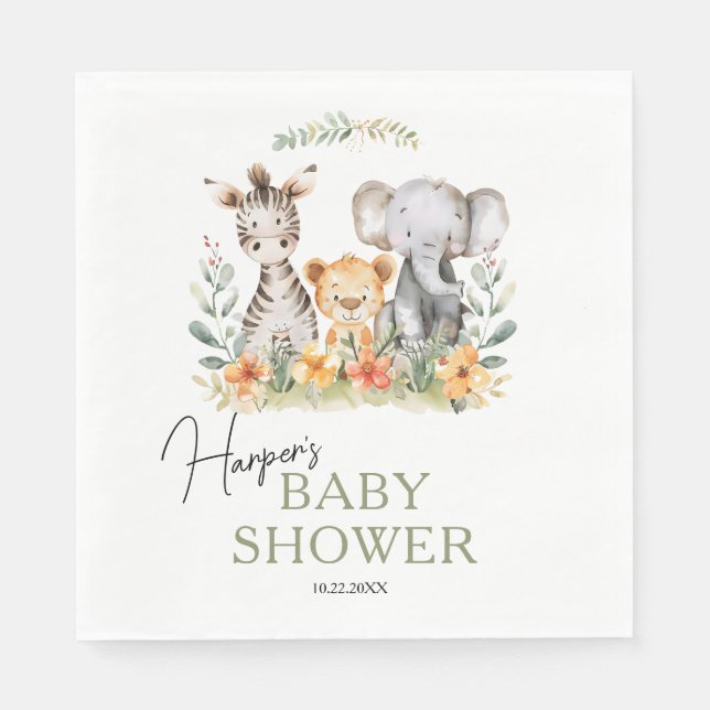 Jungle Safari Baby Animals Baby Shower Napkin (Front)