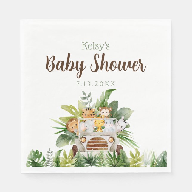Jungle Safari Baby Animals Baby Shower Napkin (Front)