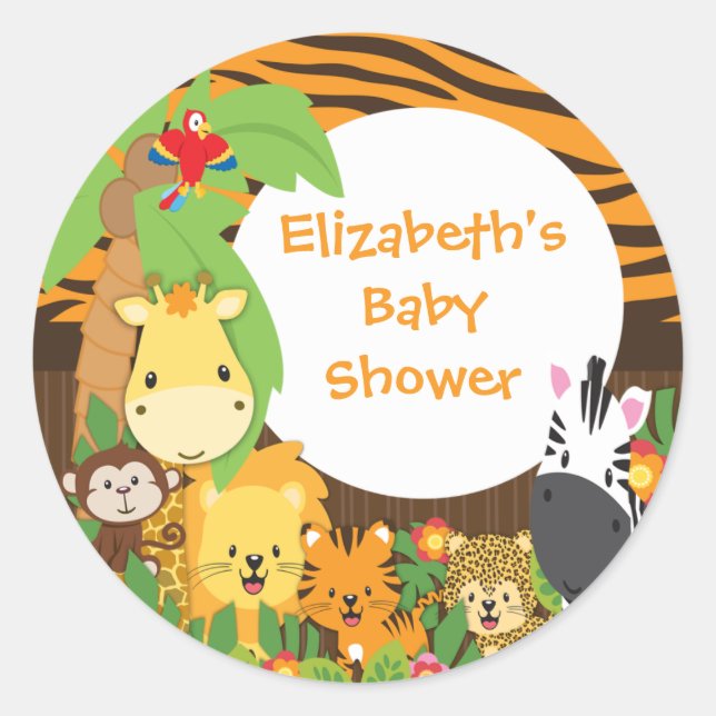 Jungle Safari Baby Animals Baby Shower Stickers (Front)