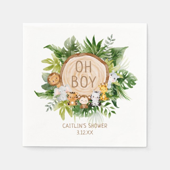 Jungle Safari Baby Boy Shower Napkin (Front)