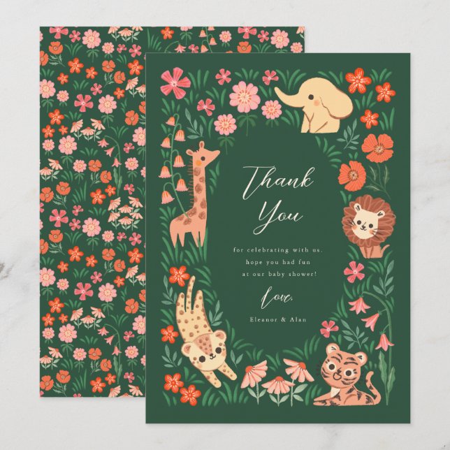 Jungle Safari Baby shower animal Carte de remercie (Devant / Derrière)