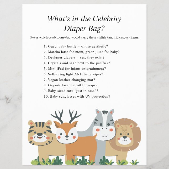 Jungle Safari Baby Shower Games Flyer (Front)