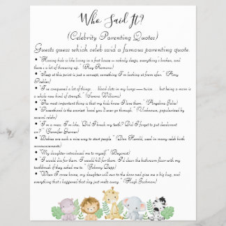 Jungle Safari Baby Shower Games Flyer