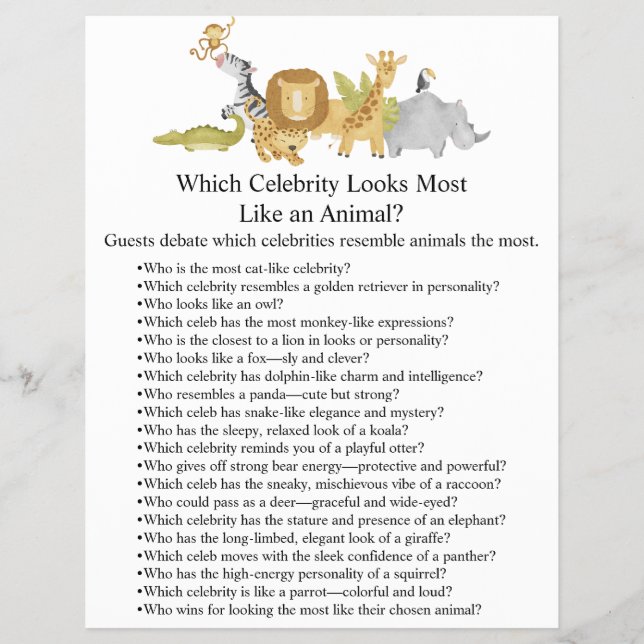 Jungle Safari Baby Shower Games Flyer (Front)