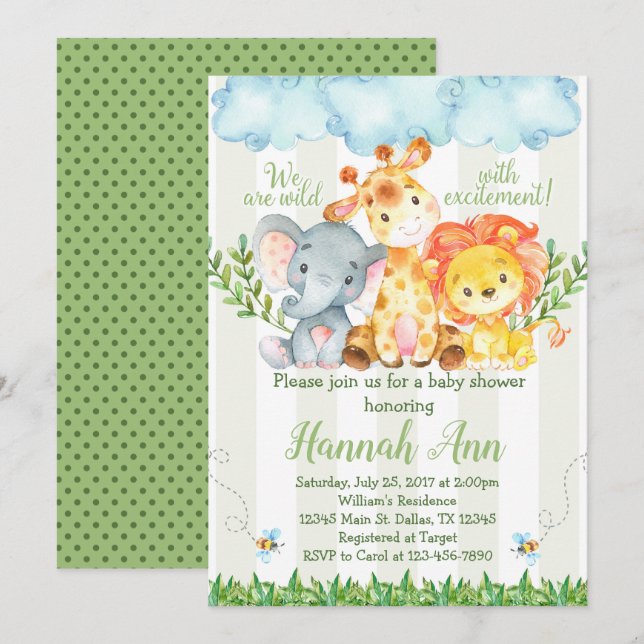 Jungle Safari Baby Shower Invitation Invite (Front/Back)