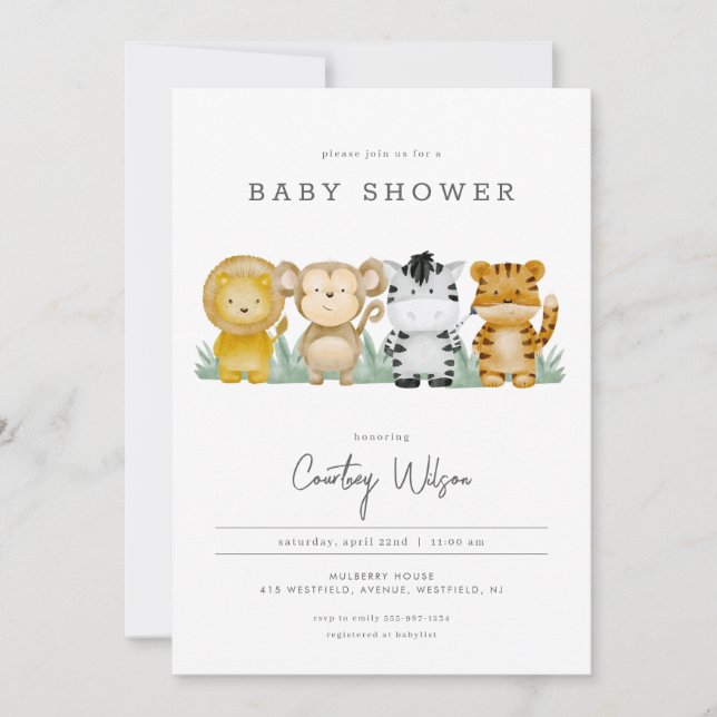 Jungle Safari Baby shower Invitation tropicale (Devant)
