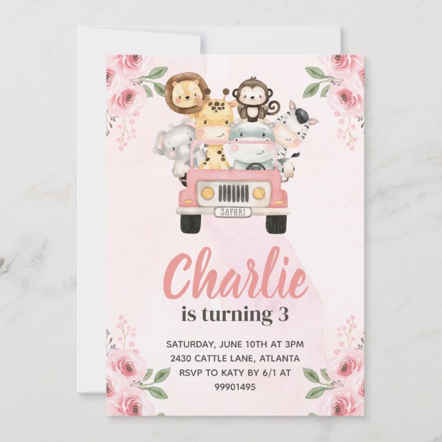 Jungle Safari Birthday Invitation (Front)