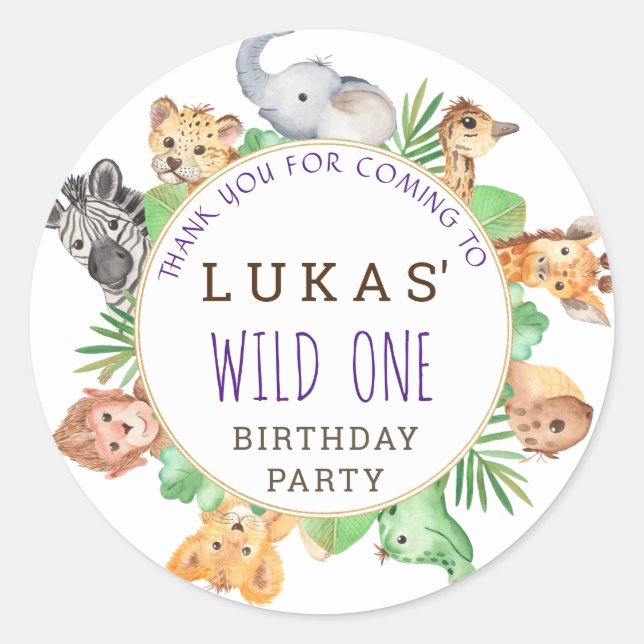 Jungle Safari Birthday Party Thank You Classic Round Sticker (Front)