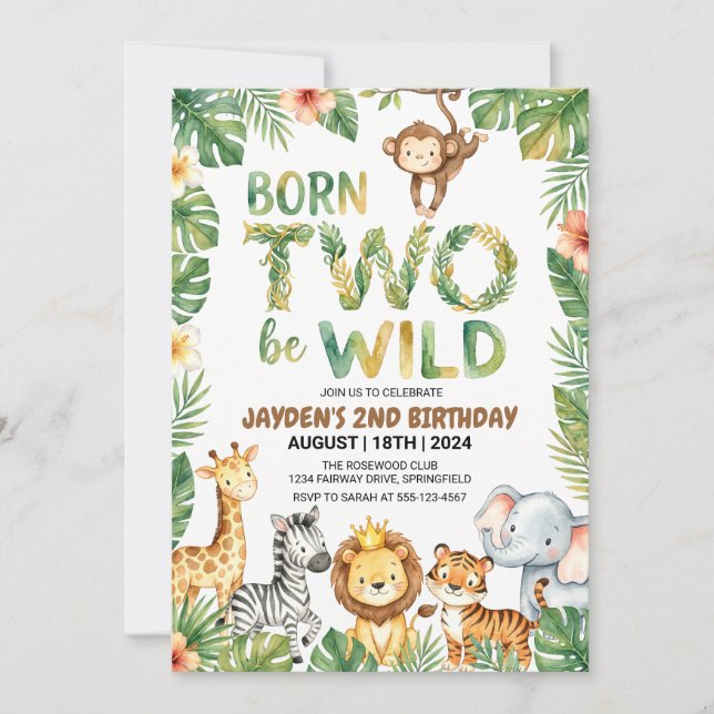 Jungle Safari Born Two Be Wild Birthday Invitation (Front)