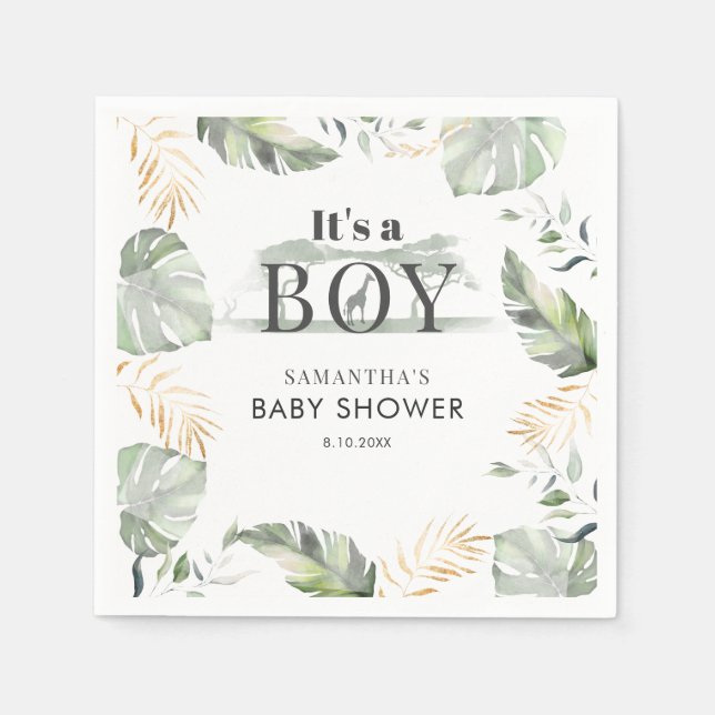 Jungle Safari Botanical Boy Baby Shower Paper Napkin (Front)