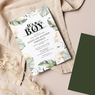 Jungle Safari Botanical Palm Leaves Baby Shower Invitation