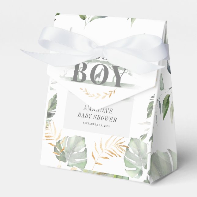 Jungle Safari Boy Giraffe Botanical Baby Shower Favor Box (Front Side)