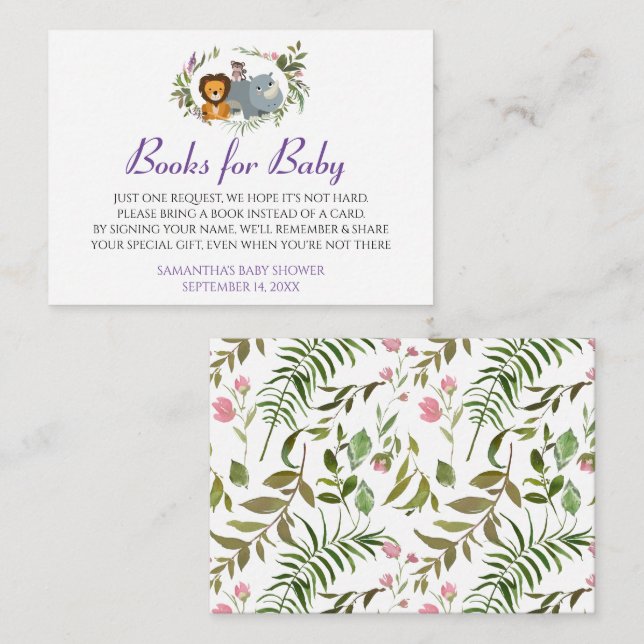 Jungle Safari Bring a Book Card Baby Shower (Front/Back)