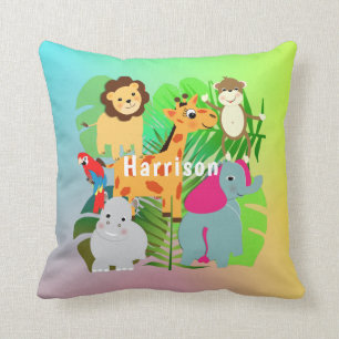 Jungle Safari Cute Animals Kids Personalized Throw Pillow