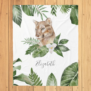 Jungle Safari Cute Lioness Personalized Name Fleece Blanket