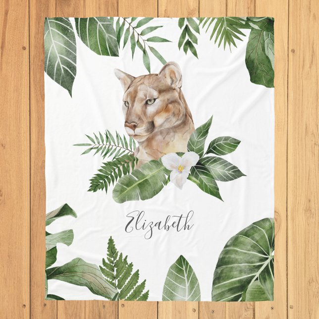 Jungle Safari Cute Lioness Personalized Name Fleece Blanket (Creator Uploaded)