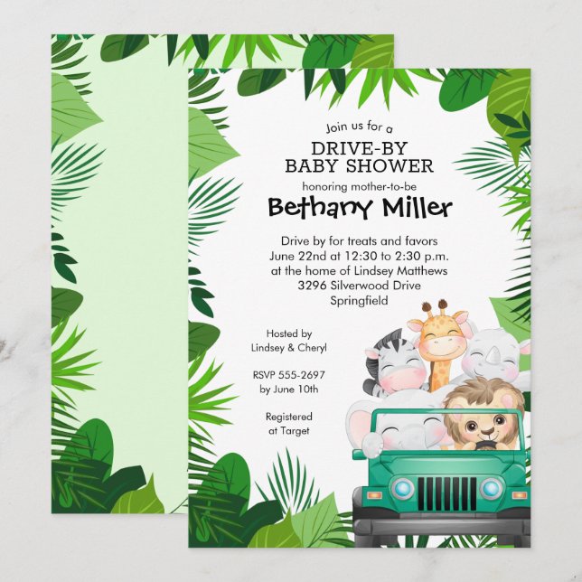 Jungle Safari Drive By Baby Shower Invitations (Front/Back)