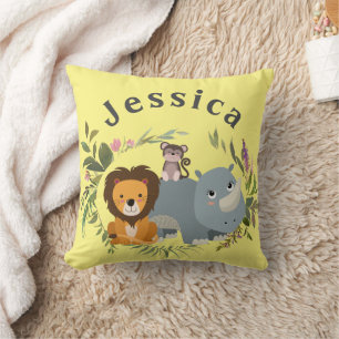 Jungle Safari Gender Neutral Yellow Throw Pillow
