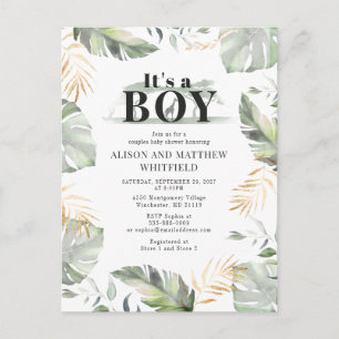 Jungle Safari Giraffe Baby Shower Boys Invitation Postcard
