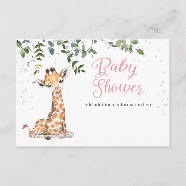 Jungle Safari Giraffe Baby Shower Enclosure Card (Front)