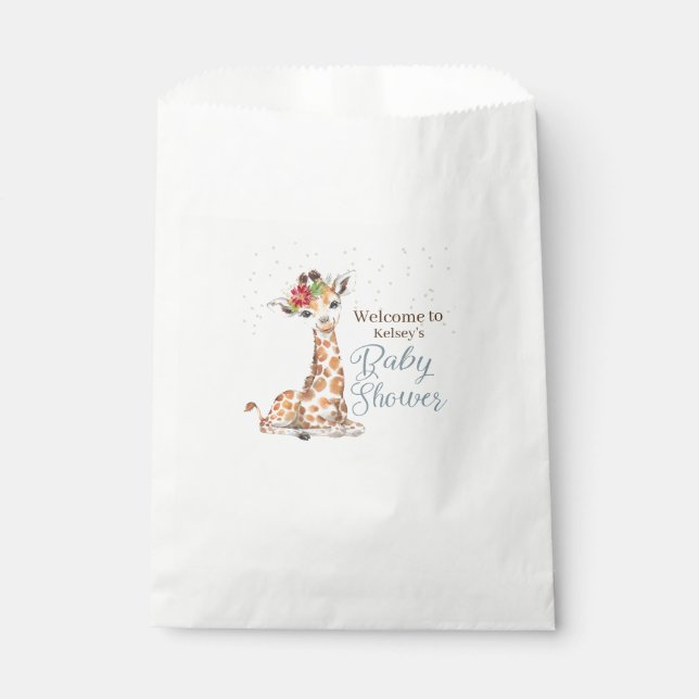 Jungle Safari Giraffe Blue Grey Baby Shower Favour Bag (Front)