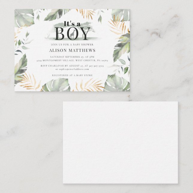 Jungle Safari Giraffe Boy Baby Shower Invitation (Front/Back)