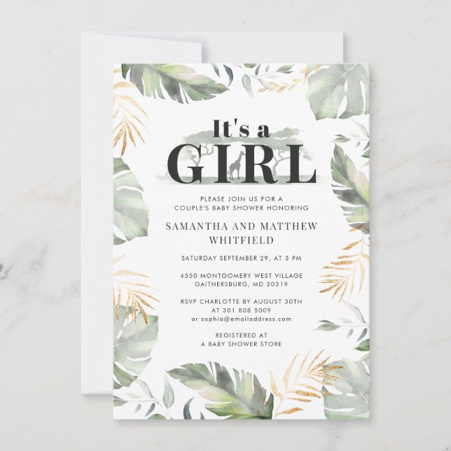 Jungle Safari Giraffe Couples Girls Baby Shower Invitation (Front)