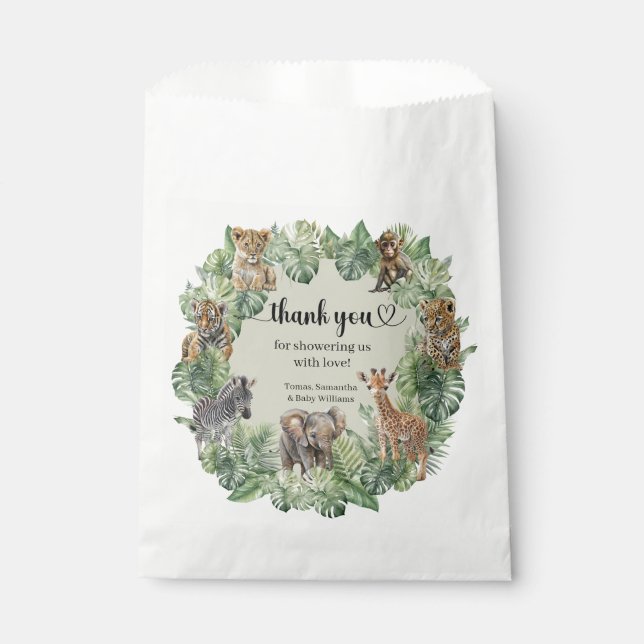 Jungle Safari Giraffe Palms Leaves Baby Shower  Favour Bag (Front)