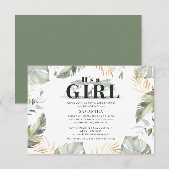 Jungle Safari Girl Baby Shower Giraffe Card (Front/Back)