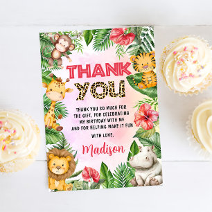 Jungle Safari Girl Birthday Party  Thank You Card