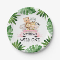 Jungle Safari Girl Wild One Birthday Paper Plate