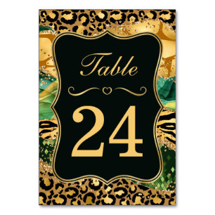 Jungle Safari Green Glitter Wedding Table Number
