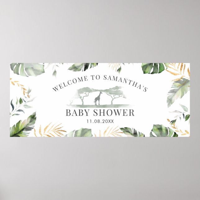 Jungle Safari Greenery Rustic Baby Shower Poster (Front)