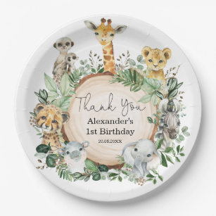 Jungle Safari Greenery Wild Animals Birthday Favor Paper Plate