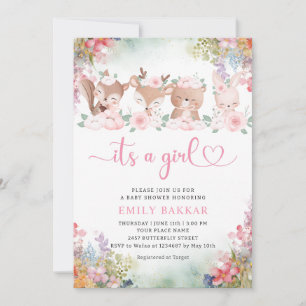 Jungle Safari It's A Girl Boho pink Baby Shower  Invitation
