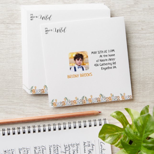 Jungle Safari /It's About To Get Wild/Baby Shower Envelope (Stacked)