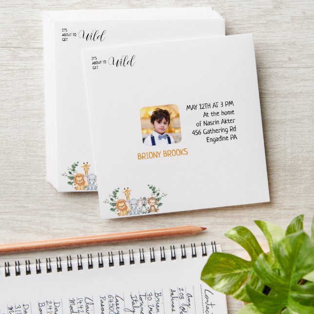 Jungle Safari /It's About To Get Wild/Baby Shower Envelope (Stacked)