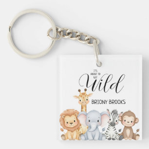 Jungle Safari "It's About To Get Wild" Baby Shower Keychain