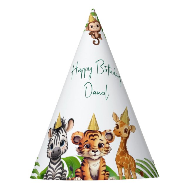 🎉 Jungle Safari Kids Birthday Party Hats (Front)